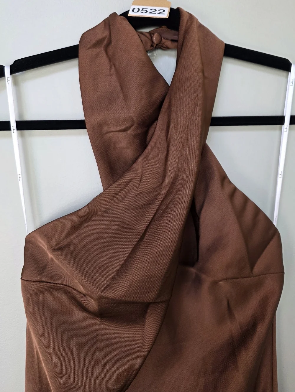 Lulus L Beyond Classy Brown Satin Halter Backless Midi Dress, Size Large - Picture 4 of 12